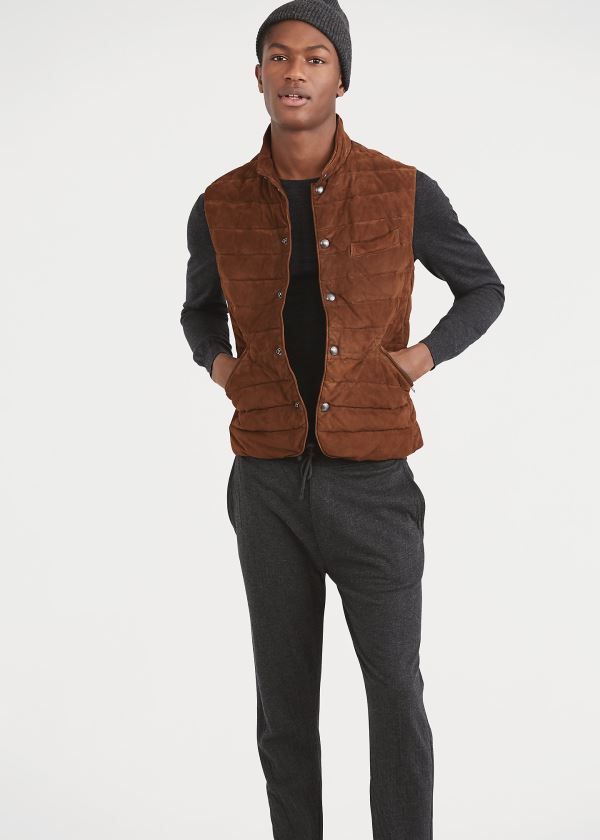 Men's Polo Ralph Lauren Quilted Suede Vests | 413897DOM